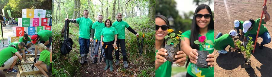 Diferentes momentos de las acciones de voluntariado corporativo de empleados en España, los Estados Unidos, Brasil, México y el Reino Unido